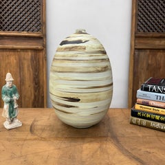 Cream and Brown Swirled Rounded Ceramic Vase
