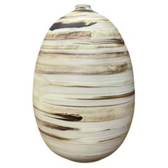 Cream and Brown Swirled Rounded Ceramic Vase