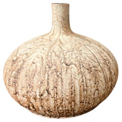 Small Round Textured Vase in Sand and Cream