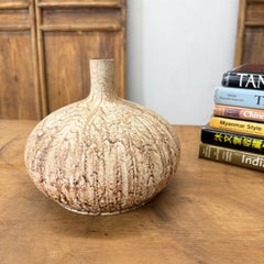Small Round Textured Vase in Sand and Cream
