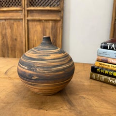 Small Round Canyon Drift Vase in Black and Orange