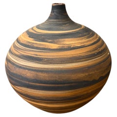 Small Round Canyon Drift Vase in Black and Orange