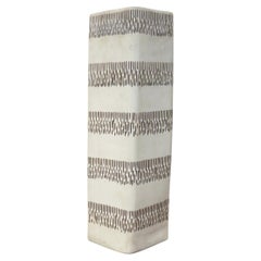 Square Cream Ceramic Vase with Black Stripe Pattern