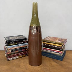 Slender-Necked Tall Ceramic Vase in Brown & Olive Glaze