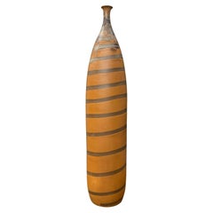 Fluted Neck Tall Ceramic Vase in Burnt Orange with Grey Swirls