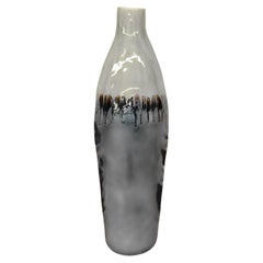 Tall Olive & Charcoal Ceramic Vase, Amber Drip Glaze