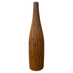 Tall Ceramic Vase, Sand Brown Orange with Black Crackle