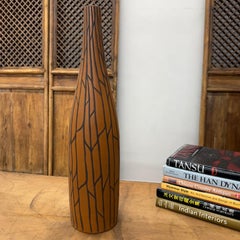 Tall Ceramic Vase, Sand Brown Orange with Black Crackle