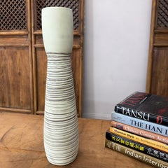 Tall White Ceramic Vase with Brown Swirl Lines
