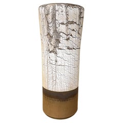 Crackled Glaze Ceramic Vase, Textured Beige & Brown