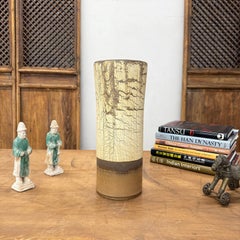 Crackled Glaze Ceramic Vase, Textured Beige & Brown