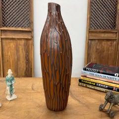 Drip Glaze Ceramic Vase, Textured Brown & Black
