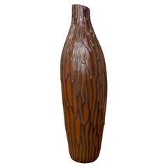 Drip Glaze Ceramic Vase, Textured Brown & Black