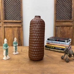 Textured Ceramic Vase, Orange-Brown & Moss Green