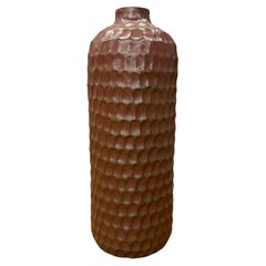 Textured Ceramic Vase, Orange-Brown & Moss Green