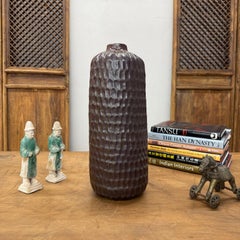 Textured Ceramic Vase, Reddish-Brown & Olive Green