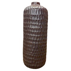 Textured Ceramic Vase, Reddish-Brown & Olive Green