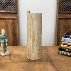 Textured Cream & Ochre Ceramic Vase with Blue Interior