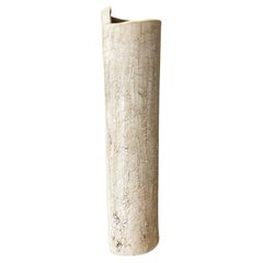 Cylinder Shaped Ceramic Vase, Textured Cream & Ochre