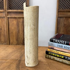 Cylinder Shaped Ceramic Vase, Textured Cream & Ochre