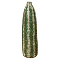 Star Pattern Textured Ceramic Vase in Green & Cream