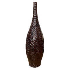 Reddish Brown & Black Glazed Ceramic Vase, Textured