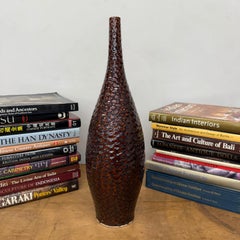 Reddish Brown & Black Glazed Ceramic Vase, Textured