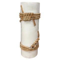 Vaso cilindrico in ceramica “Rope Design”, bianco e nero