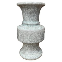 Bold Geometric Stacked Vase in White Crackle Ceramic