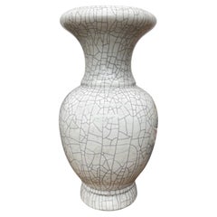 Fluted Opening Vase in White Crackle Glaze, Elegant Form