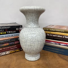 Fluted Opening Vase in White Crackle Glaze, Elegant Form