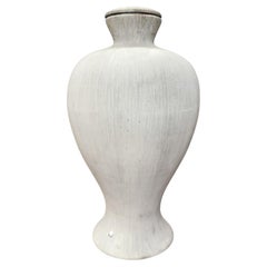 Round Ceramic Lamp Base, Wide & Curved in White-Grey