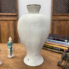 Round Ceramic Lamp Base, Wide & Curved in White-Grey