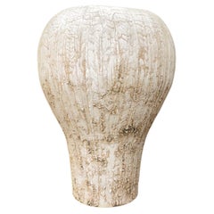Textured Wide Rounded Ceramic Vase in Ivory & Sand Brown
