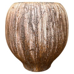 Two-Tone Cafe Mocha Brown Ceramic Vase, Wide & Textured