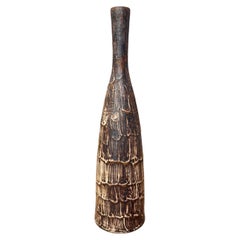 Bottle Shaped Ceramic Vase in Wood Brown & White