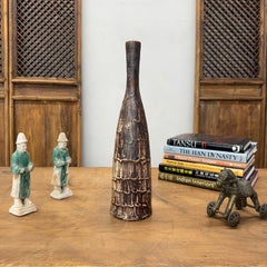 Bottle Shaped Ceramic Vase in Wood Brown & White