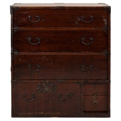 Antique Japanese Meiji Period Isho-Tansu Single-Section Chest with Iron Hardware