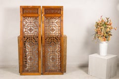 Pair of Antique Chinese Carved Wooden Screen Panels with Geometric Fretwork
