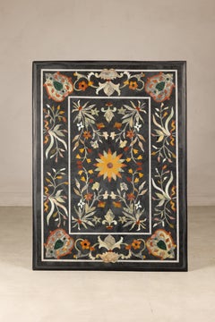 Vintage Pietra Dura Marble Table Top with Inlaid Floral Inlay Pattern
