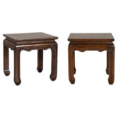 Pair of Antique Chinese Wood Side Tables or Stools with Curved Aprons