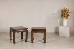 Pair of Antique Chinese Wood Side Tables or Stools with Curved Aprons
