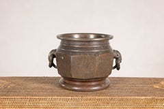 Antique Japanese Bronze Hibachi with Elephant-Head Ring Handles, circa 1900