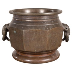 Antique Japanese Bronze Hibachi with Elephant-Head Ring Handles, circa 1900