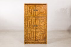 1970s American Drexel Woodbriar Pecan Dry Bar Cabinet, Mirrored Interior