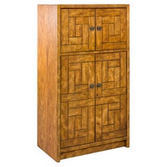 1970s American Drexel Woodbriar Pecan Dry Bar Cabinet, Mirrored Interior
