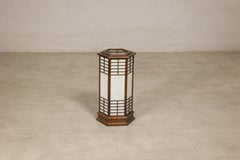 Vintage Japanese Hexagonal Wood and Rice Paper Table Lamp, US Wired