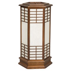 Vintage Japanese Hexagonal Wood and Rice Paper Table Lamp, US Wired