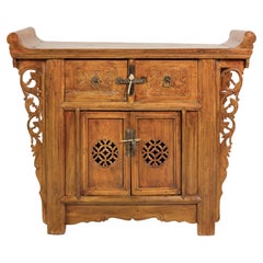 Late 19th Century Chinese Carved Wood Altar Cabinet with Pierced Panels