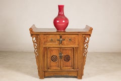 Late 19th Century Chinese Carved Wood Altar Cabinet with Pierced Panels